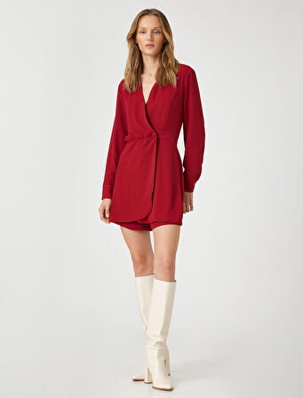 Anvelop Şortlu Tulum V Yaka Uzun Kollu