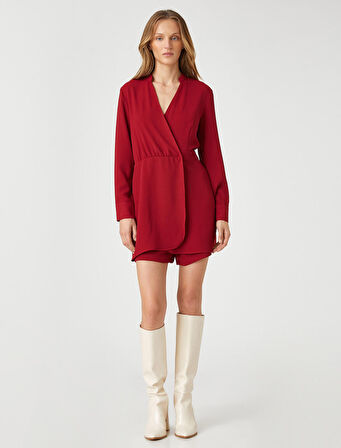 Anvelop Şortlu Tulum V Yaka Uzun Kollu