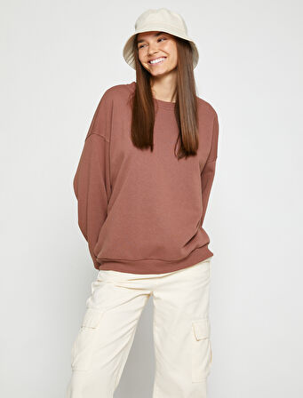 Bisiklet Yaka Sweatshirt Oversize Uzun Kollu İçi Polarlı
