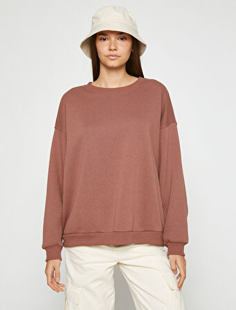 Bisiklet Yaka Sweatshirt Oversize Uzun Kollu İçi Polarlı