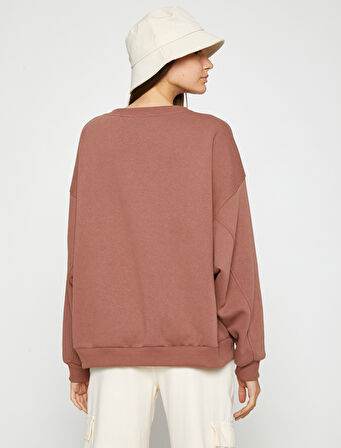 Bisiklet Yaka Sweatshirt Oversize Uzun Kollu İçi Polarlı