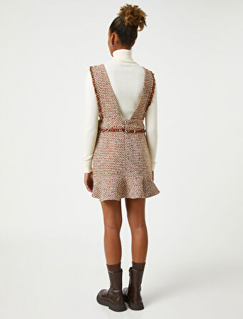 Tüvit Salopet Elbise Jile Fırfırlı Kalın Askılı Desenli