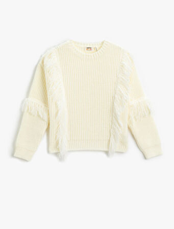 Örgü Kazak Püskül Detaylı Bisiklet Yaka Uzun Kollu