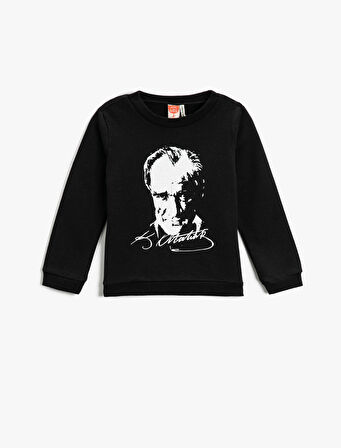 Atatürk Baskılı Sweatshirt Bisiklet Yaka