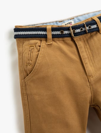 Kumaş Pantolon Slim Fit Kemerli Cepli Beli Ayarlanabilir Lastikli Beli Ayarlanabilir Lastikli 