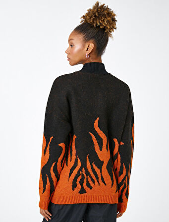 Dik Yaka Triko Kazak Desenli Uzun Kollu