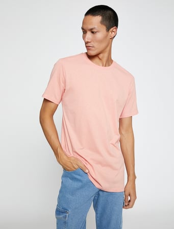 Basic Tişört Slim Fit Bisiklet Yaka Kısa Kollu Pamuklu