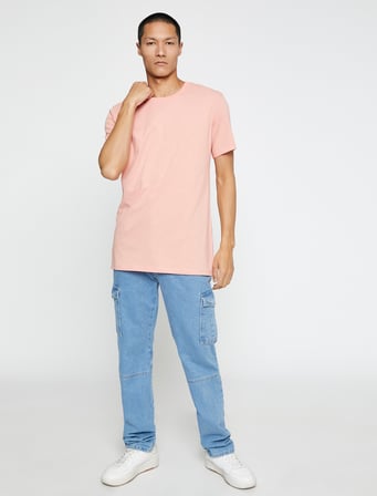 Basic Tişört Slim Fit Bisiklet Yaka Kısa Kollu Pamuklu