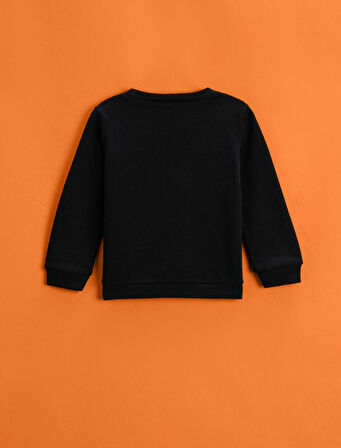 Balkabağı Baskılı Sweatshirt Bisiklet Yaka Uzun Kollu