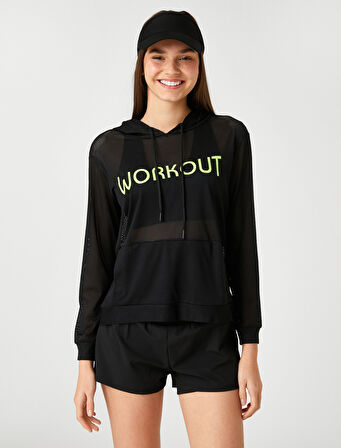 File Spor Tişört Kapüşonlu Kanguru Cepli Slogan Baskılı