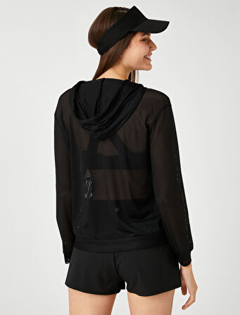 File Spor Tişört Kapüşonlu Kanguru Cepli Slogan Baskılı