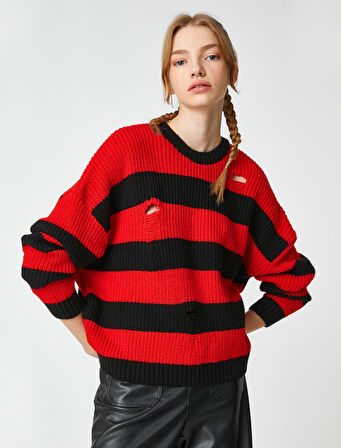 Örgü Triko Kazak Ajurlu Bisiklet Yaka Uzun Kollu