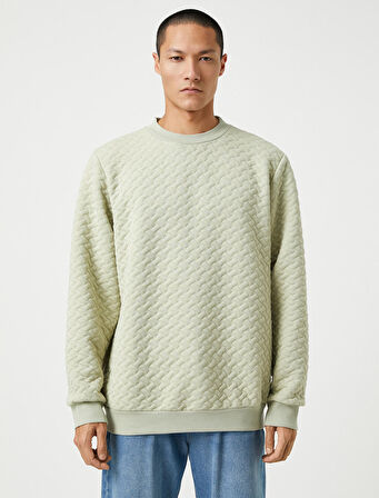 Basic Dokulu Sweatshirt Bisiklet Yaka Uzun Kollu