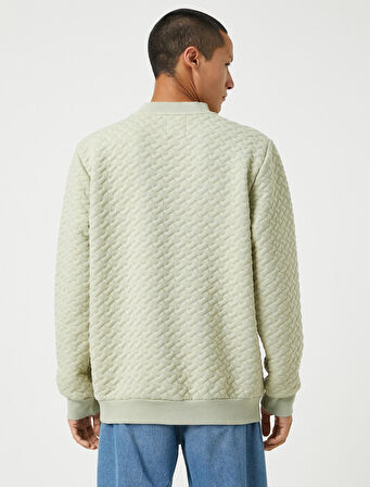 Basic Dokulu Sweatshirt Bisiklet Yaka Uzun Kollu