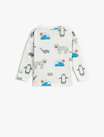 Hayvan Grafik Baskılı Tişört Uzun Kollu