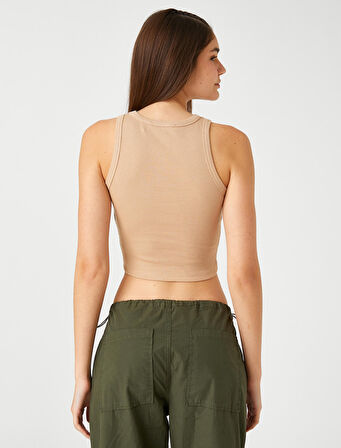 Fitilli Atlet Crop Bisiklet Yaka Fitilli Kolsuz