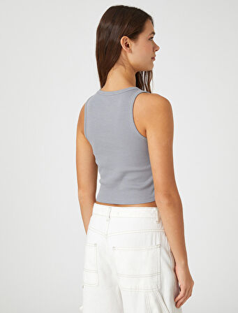 Fitilli Atlet Crop Bisiklet Yaka Fitilli Kolsuz