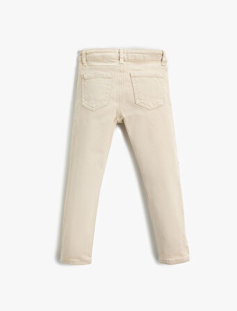 Kot Pantolon Düz Paça Normal Bel - Straight Jean  Beli Ayarlanabilir Lastikli