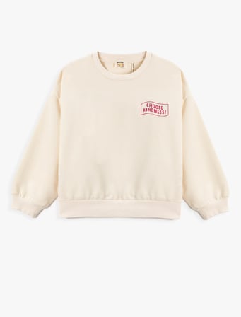 Basic Sweatshirt Baskılı Detaylı Uzun Kollu Bisiklet Yaka