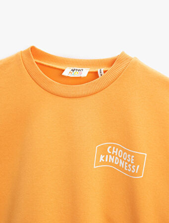 Basic Sweatshirt Baskılı Detaylı Uzun Kollu Bisiklet Yaka