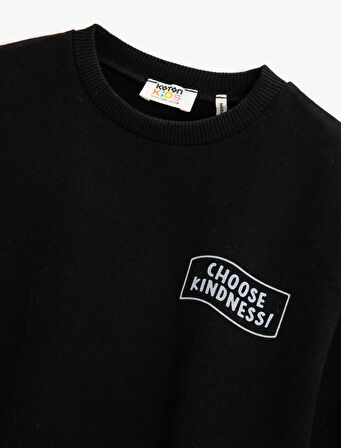 Basic Sweatshirt Baskılı Detaylı Uzun Kollu Bisiklet Yaka