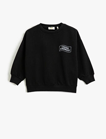 Basic Sweatshirt Baskılı Detaylı Uzun Kollu Bisiklet Yaka