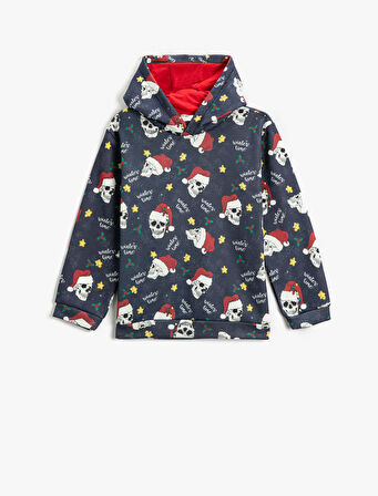 Baskılı Kapüşonlu Sweathirt Uzun Kollu