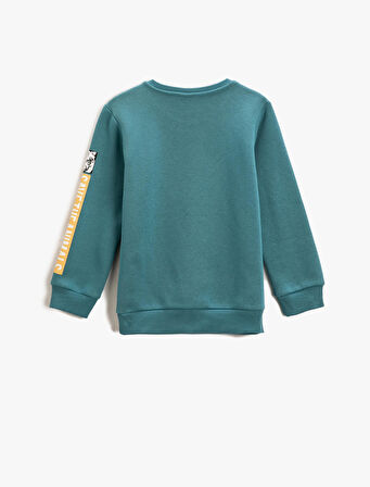 Kaplan Baskılı Sweatshirt Uzun Kollu Bisiklet Yaka