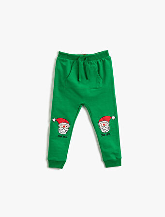 Jogger Eşofman Altı Yılbaşı Temalı Noel Baba Baskılı Cepli