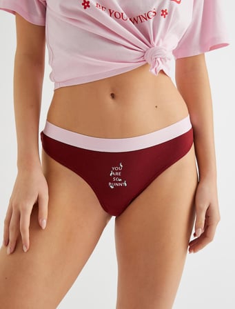 String Külot Slogan Baskılı Ribanalı