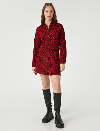 Çiçekli Gömlek Elbise Uzun Kollu Düğmeli Manşet Yaka