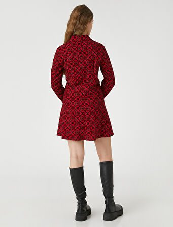 Çiçekli Gömlek Elbise Uzun Kollu Düğmeli Manşet Yaka