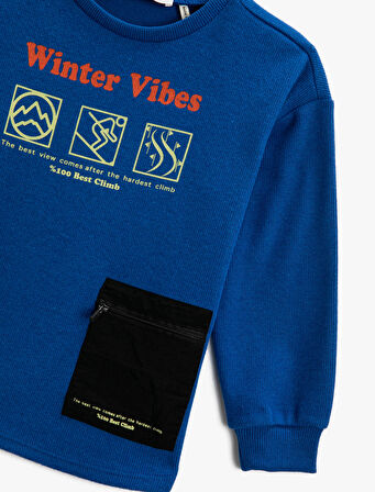 Cep Detaylı Baskılı Sweatshirt 