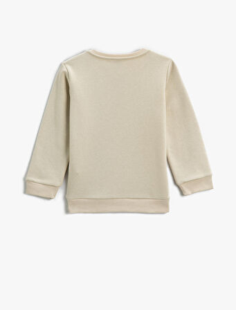 Ayı Baskılı Sweatshirt Uzun Kollu Bisiklet Yaka Şardonlu