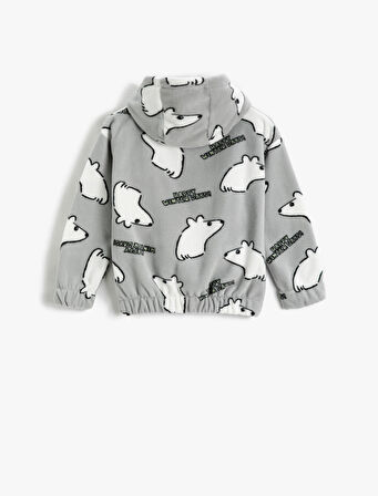 Polar Kapşonlu Sweatshirt Kutup Ayısı Desenli Manşetleri ve Beli Lastikli