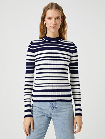 Dik Yaka Triko Kazak Dar Kesim Uzun Kollu Kaşmir Dokulu