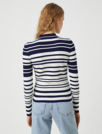 Dik Yaka Triko Kazak Dar Kesim Uzun Kollu Kaşmir Dokulu