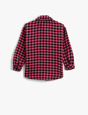 Tüvit Oversize Gömlek Ceket Kazayağı Desenli Kapaklı Cepli