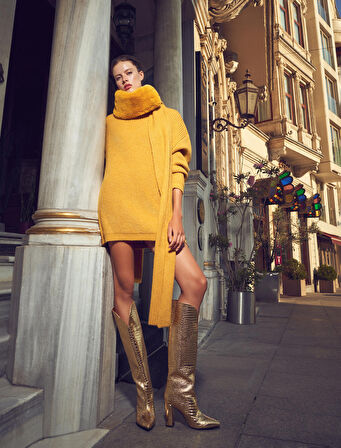 Melis Ağazat X Koton - Balıkçı Yaka Triko Mini Elbise