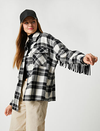 Oduncu Gömlek Ceket Püskül Detaylı Cepli Düğmeli