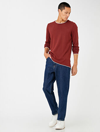 Basic Triko Kazak Bisiklet Yaka Uzun Kollu