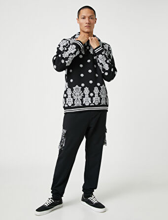 Jogger Eşofman Altı Çiçek Desenli Kargo Cepli Beli Bağcıklı