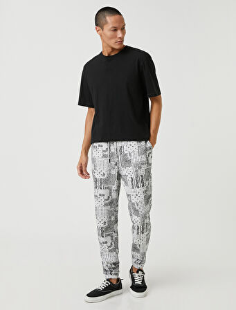 Şal Desenli Eşofman Altı Beli Bağcıklı Cep Detaylı