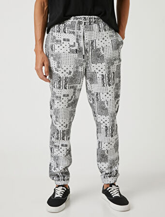 Şal Desenli Eşofman Altı Beli Bağcıklı Cep Detaylı