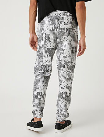 Şal Desenli Eşofman Altı Beli Bağcıklı Cep Detaylı