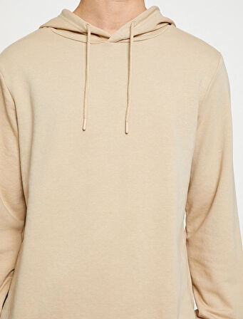 Basic Kapşonlu Sweatshirt Etiket Baskılı Uzun Kollu