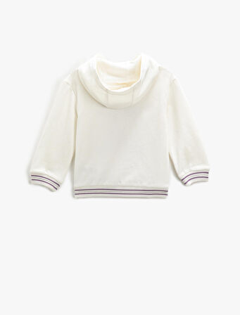 Unicorn Baskılı Kapşonlu Sweatshirt Şardonlu Uzun Kollu