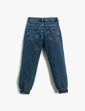 Jogger Kot Pantolon Cepli Pamuklu - Jegging Jean Beli Ayarlanabilir Lastikli