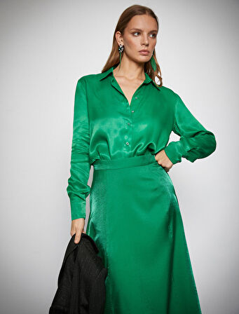 Melis Ağazat X Koton - Uzun Kollu Saten Gömlek