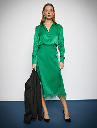 Melis Ağazat X Koton - Uzun Kollu Saten Gömlek